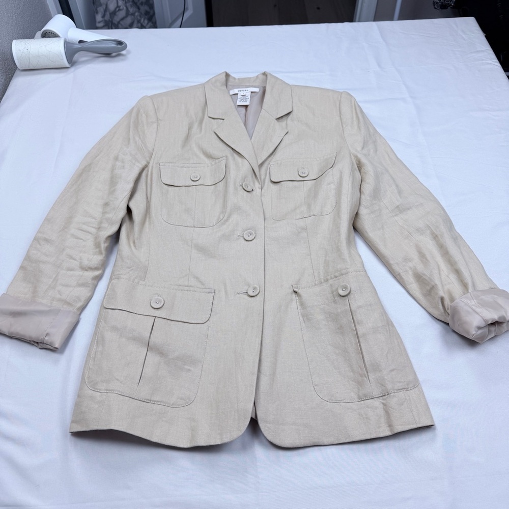 Merona Beige Linen Blazer with Button Details - Picture 3 of 9